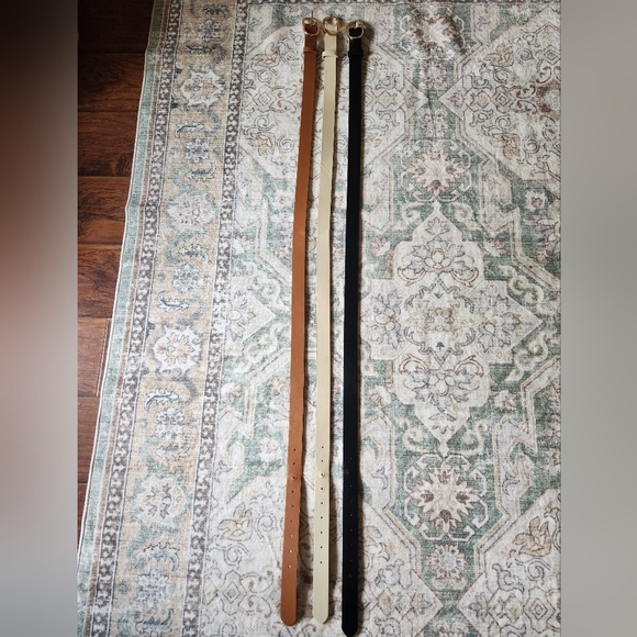 Amazon Black, Tan, and Cream Leather Belts with Metal Buckles - Picture 2 of 4